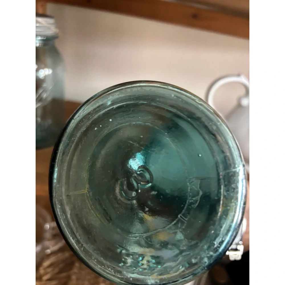 Vintage Ball Perfect Mason Jar Aqua Blue Glass Quart with Zinc Lid 7 Inch